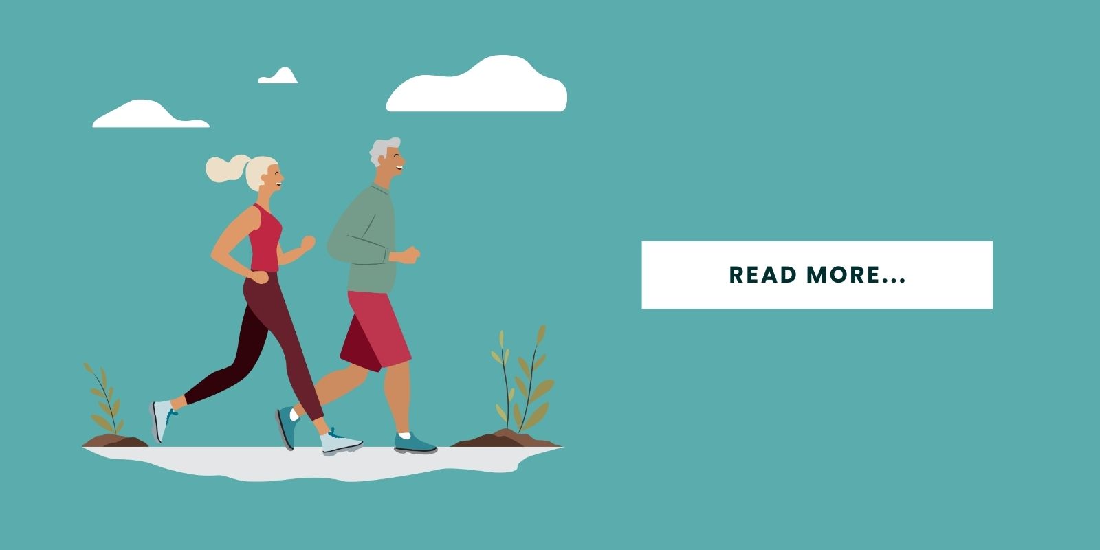 An illustration of two seniors jogging with a button that says, "Read More..."